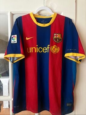 Nike FC Barcelona MESSI Blue & Red Striped Soccer Jersey